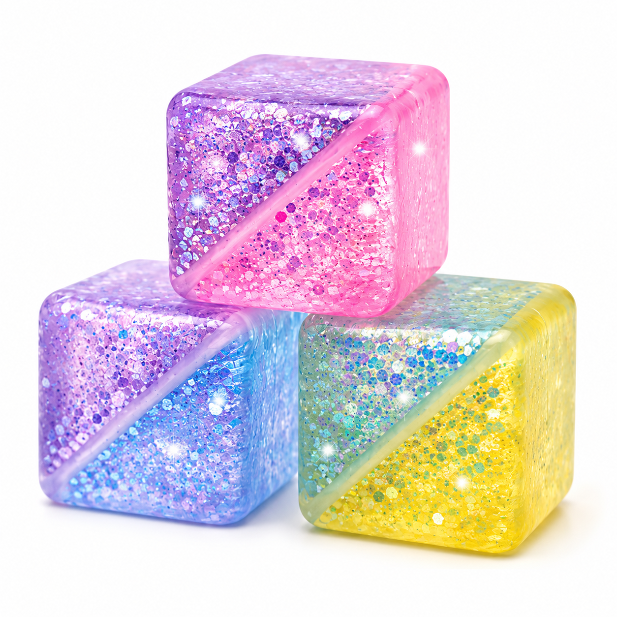 Jelly Cube Squishy - Glitter 2 Tone - 3 Pack