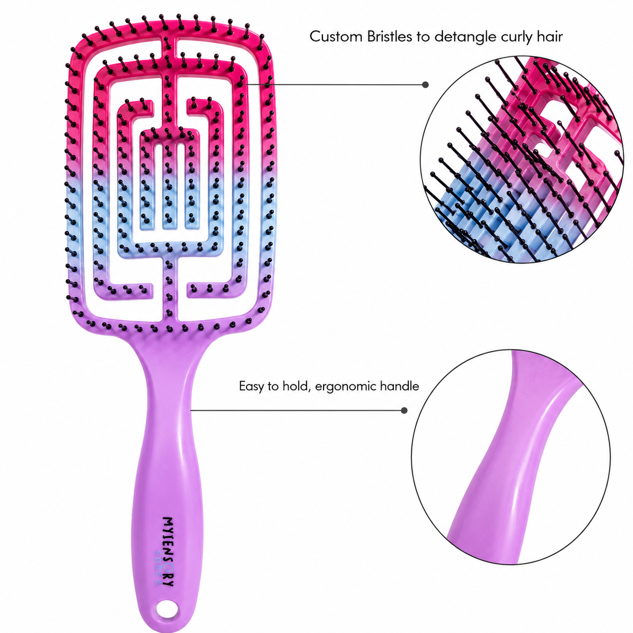 Sensory Detangling Hairbrush Curly Firm - Bubblegum