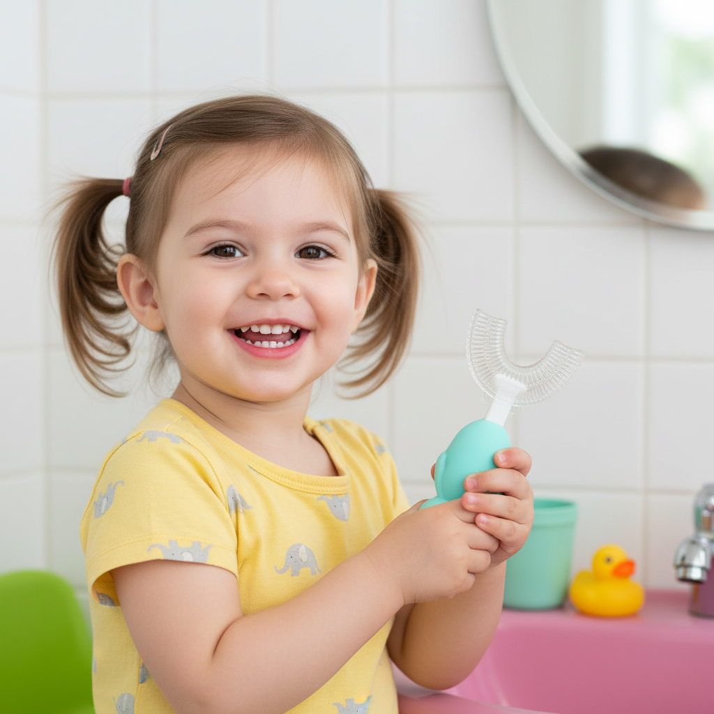 Bear U-Shaped Toothbrush Toddler - Aqua